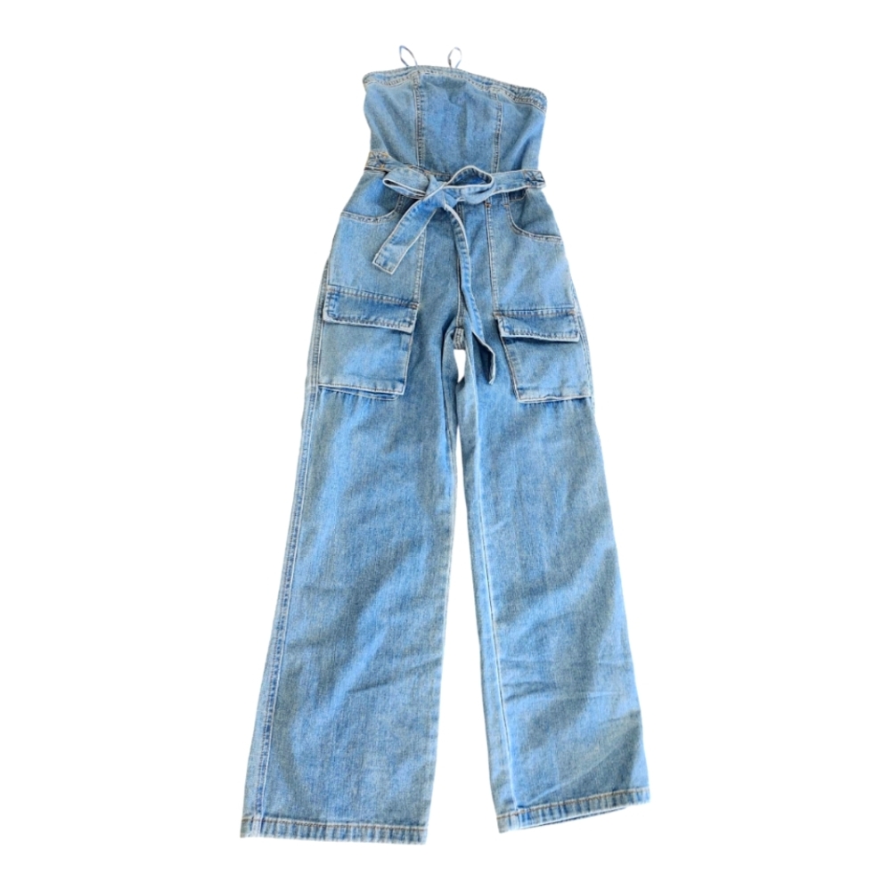 NWT Sincerely JULES Stylish Strapless Denim Jumpsuit Size XS